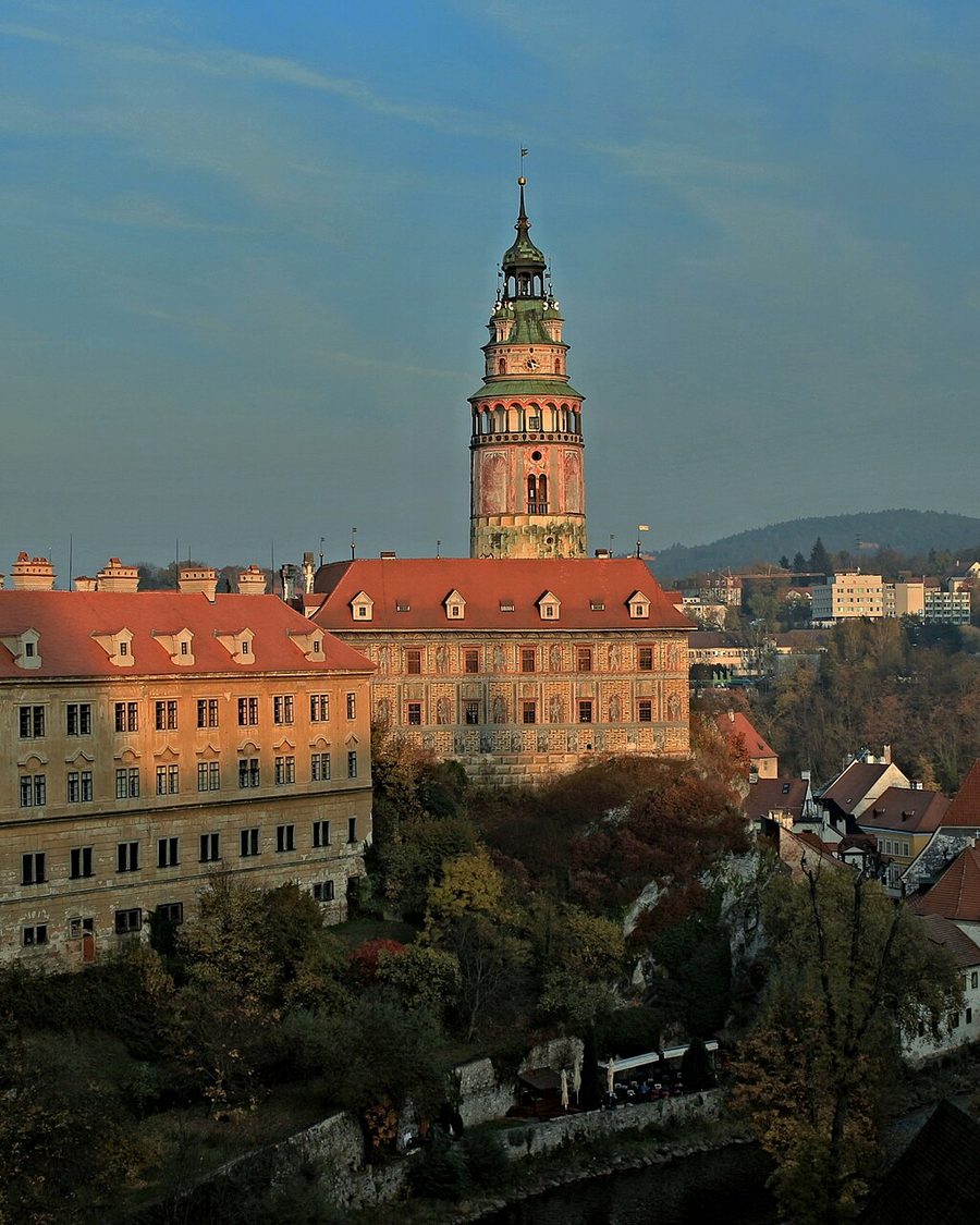 Český Krumlov castle and old town at golden hour