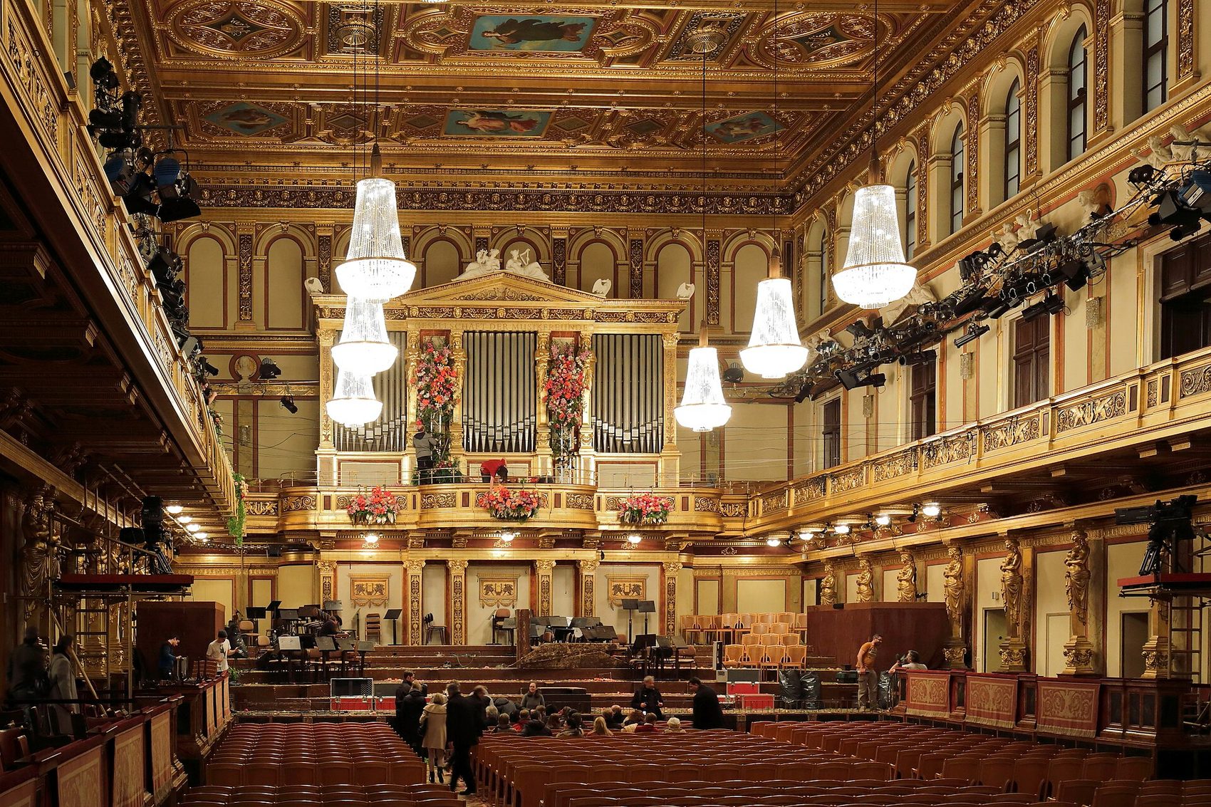 An ornate golden Viennese concert hall