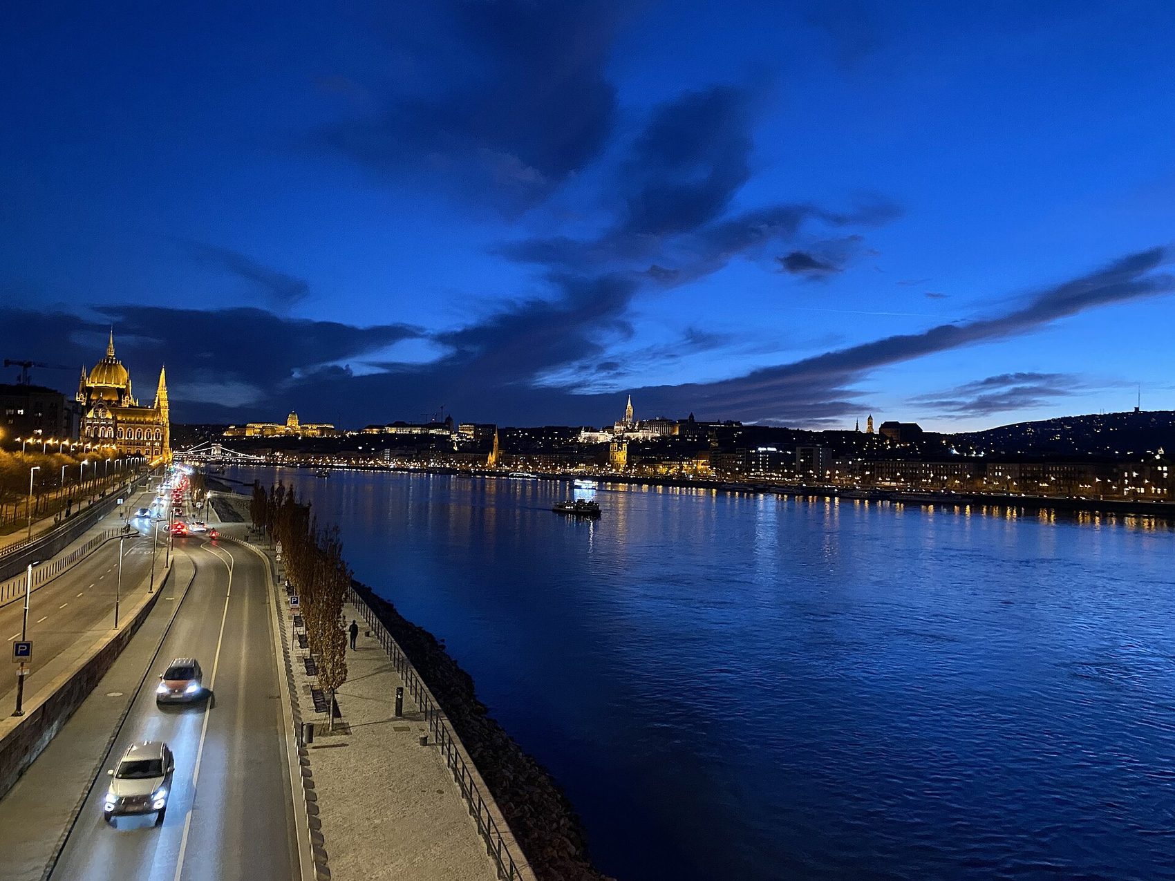 The Danube at dusk with Budapest's skyline